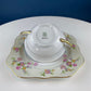 Antique Porcelain Bullion Bowls with Matching Square, 8.5" Dinner Plates. Set of 6. Flower Garlands, Sylvia by F&B Baronet China, Bohemia.