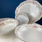 Antique Porcelain Serving Dishes. Set of Five Hutschenreuter Platters and Bowls with Pink Rose Garlands Motif.