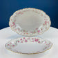 Antique Porcelain Serving Dishes. Set of Five Hutschenreuter Platters and Bowls with Pink Rose Garlands Motif.