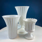 Set of Three, Fluted Milk Glass Vases.  Collection of White, Modern Style Vases of Varying Shapes and Sizes. Wedding Decor. White Home Decor