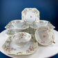 Antique Porcelain Bullion Bowls with Matching Square, 8.5" Dinner Plates. Set of 6. Flower Garlands, Sylvia by F&B Baronet China, Bohemia.