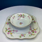 Antique Porcelain Bullion Bowls with Matching Square, 8.5" Dinner Plates. Set of 6. Flower Garlands, Sylvia by F&B Baronet China, Bohemia.