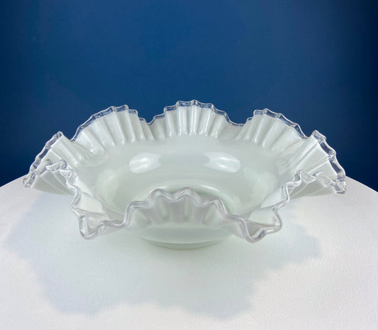 Extra Large Silvercrest Bowl with Ruffled Edge. White Glass Fruit Bowl or Serving Dish. Table Centerpiece. Cottagecore. Wedding Registry.