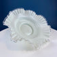 Silvercrest Bowl with Ruffled Edge. White Glass Fruit Bowl or Serving Dish with Clear Brim. Table Centerpiece. Serviceware. Wedding Gift.