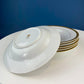 White & Gold Dish Set. Wedding Band China. Sango Spun Gold. Dinner, Salad or Dessert, Soup Plates, Sugar Bowl, Serving Dishes.