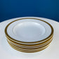 White & Gold Dish Set. Wedding Band China. Sango Spun Gold. Dinner, Salad or Dessert, Soup Plates, Sugar Bowl, Serving Dishes.