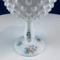 Fenton Handpainted Milk Glass Compote. White, Footed, Hobnail Bowl with Ruffled  Rim and Pastel Flowers. Wedding Gift. Modern Farmhouse.