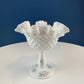 Fenton Handpainted Milk Glass Compote. White, Footed, Hobnail Bowl with Ruffled  Rim and Pastel Flowers. Wedding Gift. Modern Farmhouse.
