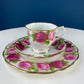 Teacup & Saucer with Large Red Roses and Rich Gold Rim. Queen Anne Fine China. Dining Room Decor. Romantic Gift for Tea Lover, Him or Her.