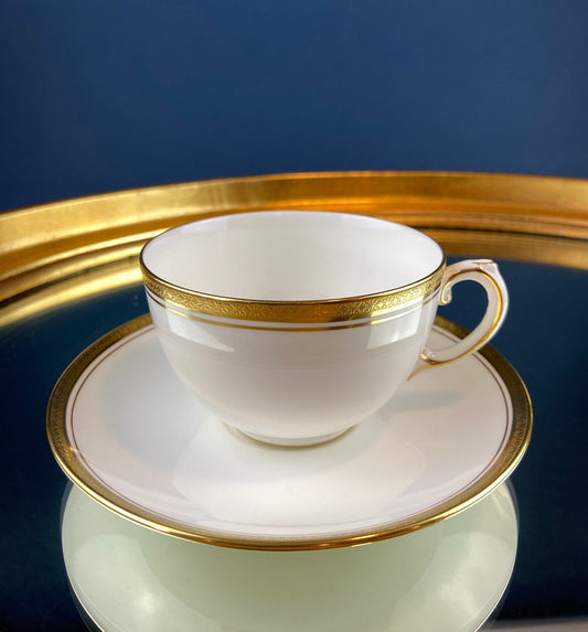 Coalport Elite White Cup and Saucer: Gold Rim Wedding Band China