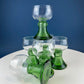 Hand Blown Wine, Water or Margarita Goblets. 6 Clear Bowls with Green Ribbed Stems. Roemer Green by CRISTAL D'ARQUES-DURAND. Wedding Gift.