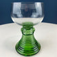 Hand Blown Wine, Water or Margarita Goblets. 6 Clear Bowls with Green Ribbed Stems. Roemer Green by CRISTAL D'ARQUES-DURAND. Wedding Gift.