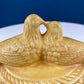 Bowl with Lid Yellow Ceramic Doves on Nest. Kissing Birds on Basket. Dish with Pair of Love Birds.