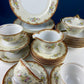 Vintage Dinner Set with Yellow Red Bands Rose Garlands. Kikusui China: 8 Dinner & Salad Plates, 6 Soup Plates, 4 Cups Saucers, Creamer/Sugar