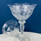 Tiffin Franciscan Sweet Wine Glasses. Set of Four Byzantine Etched Stemware. Floral Motif.