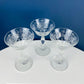 Vintage New Martinsville Tall Sherbet Champagne Glasses. Set of 7 Prelude Etched Stemware. Highly Collectible Barware. Wedding Registry.