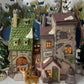 Porcelain Illuminated Red Victorian with Green Roof. Christmas Village Porcelain Building. Enchanted Holiday Decor. Home or Retail Display.