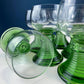 Hand Blown Wine, Water or Margarita Goblets. 6 Clear Bowls with Green Ribbed Stems. Roemer Green by CRISTAL D'ARQUES-DURAND. Wedding Gift.