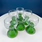 Hand Blown Wine, Water or Margarita Goblets. 6 Clear Bowls with Green Ribbed Stems. Roemer Green by CRISTAL D'ARQUES-DURAND. Wedding Gift.