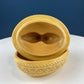 Bowl with Lid Yellow Ceramic Doves on Nest. Kissing Birds on Basket. Dish with Pair of Love Birds.