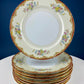 Vintage Dinner Set with Yellow Red Bands Rose Garlands. Kikusui China: 8 Dinner & Salad Plates, 6 Soup Plates, 4 Cups Saucers, Creamer/Sugar