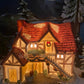 Christmas Village Farm House with Red Roof. Illuminated Building Holiday Decoration.
