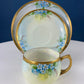 Antique Nippon Cup & Saucer Trio with Forget-Me-Not Motif. Hand Painted Porcelain. Collectible Porcelain.  Luxury Living.