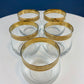 Set of 5 Whiskey or Scotch Stemless Glassware. Bold Gold Rim with Engraved Motif. Elegant Gift for Dad or Him. Office Bar.
