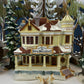Porcelain Illuminated Red Victorian with Green Roof. Christmas Village Porcelain Building. Enchanted Holiday Decor. Home or Retail Display.