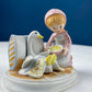 Porcelain Figurine by Marks & Rosenfeld of Little Girl Planting Flowers. Paired with Porcelain Birds in Nest. Gift for Mom, Grandma, Partner