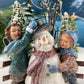 Christmas Village Accessories.  Dressed Christmas Trees by Nikko, Korea. Girl Figurine by Lefton.   Set of Two Trees and Little Girl.