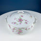 Antique Porcelain Tureen with Delicate Pink Roses. Bow Like Handles. Soup Serving Dish. Holiday Family Dining. Fine Table Setting.