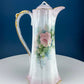Tall, 11-Inch Antique Hand Painted Hot Chocolate Pot. Stunning Peach Color Roses. Collectible Fine Bone China. Bohemian Chic.
