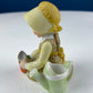 Porcelain Figurine by Marks & Rosenfeld of Little Girl Planting Flowers. Paired with Porcelain Birds in Nest. Gift for Mom, Grandma, Partner