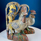 Set of 2 Wooden Hand Carved Rooster Figurines. Wood with Fabric Inlays & Gold Lines. Modern Farmhouse. Fall Decor. Table Centerpiece. Ethnic
