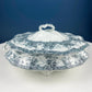 Antique Wedgwood Porcelain Tureen. Oval Soup Serving Dish with Black/White Motifs and Reliefs. Scalloped Edges. Family Dining. Holiday.