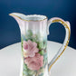 Tall, 11-Inch Antique Hand Painted Hot Chocolate Pot. Stunning Peach Color Roses. Collectible Fine Bone China. Bohemian Chic.