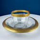 Antique Pink Glass Serving Plate with Center Handle & Black Rim. Delicate Gold Motif of Lotuses. Art Deco Cookies, Cupcakes, Sweets Platter.