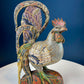 Set of 2 Wooden Hand Carved Rooster Figurines. Wood with Fabric Inlays & Gold Lines. Modern Farmhouse. Fall Decor. Table Centerpiece. Ethnic