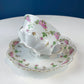 Very Light Weight Porcelain Cup and Saucer. M&K Austria. Delicate Rose Garlands and Scalloped Edges. Heart Shaped Handle. Gift for Her.