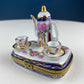 Tea Time Porcelain Limoges Box. Miniature Tea Setting, Tea/Coffee Pot & Cups with Floral Motif. Made in France. Highly Collectible.
