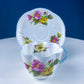 Antique Shelley Cup and Saucer with Begonia Motif . Beautiful, Fine Porcelain. Colorful Flowers and Blue Handle. French Country Living.