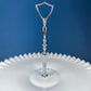 Huge Vintage Fenton Silver Crest Milk Glass Sweets Serving Stand with Silver Handle. White Bakery Serving Dish with Clear Ruffled Edge.