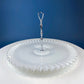 Huge Vintage Fenton Silver Crest Milk Glass Sweets Serving Stand with Silver Handle. White Bakery Serving Dish with Clear Ruffled Edge.