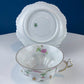 Very Light Weight Porcelain Cup and Saucer. M&K Austria. Delicate Rose Garlands and Scalloped Edges. Heart Shaped Handle. Gift for Her.