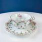 Very Light Weight Porcelain Cup and Saucer. M&K Austria. Delicate Rose Garlands and Scalloped Edges. Heart Shaped Handle. Gift for Her.