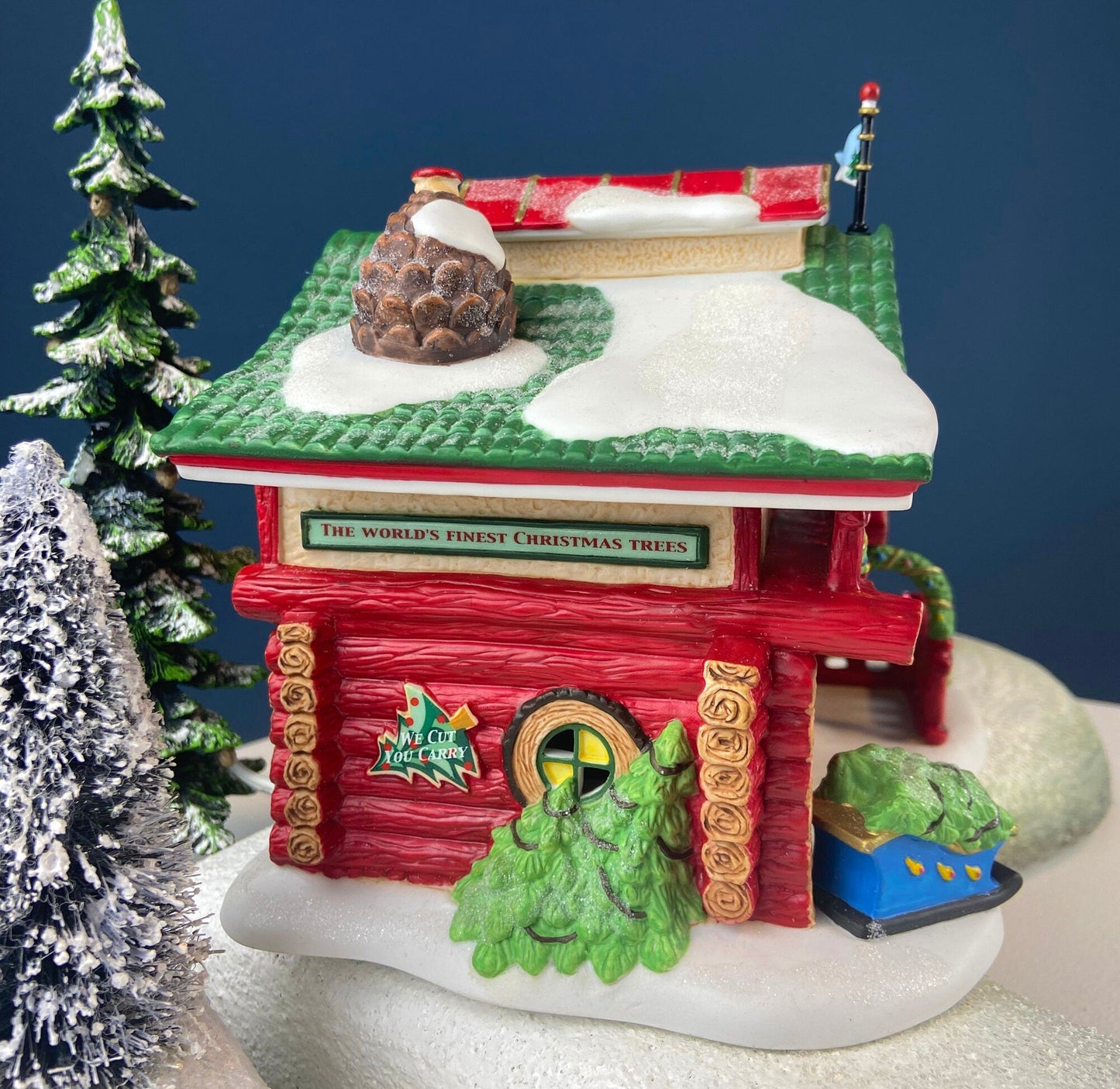 Needle's Tree Farm. Illuminated Porcelain Christmas Village House by Dept. 56. North Pole Series. Magically Detailed Holiday Decor.