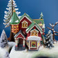 Porcelain Illuminated Red Victorian with Green Roof. Christmas Village Porcelain Building. Enchanted Holiday Decor. Home or Retail Display.