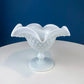 Milk Glass Footed Bowl Shaped like Hibiscus. White Glass Compote with Hobnail Pattern and Scalloped/Ruffled Rim. Serving Dish. Trinket Dish.