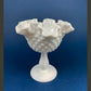 Milk Glass Footed Bowl Shaped like Hibiscus. White Glass Compote with Hobnail Pattern and Scalloped/Ruffled Rim. Serving Dish. Trinket Dish.